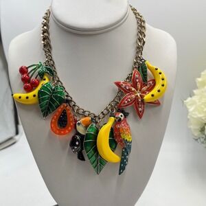 Betsey Johnson Mix Fruit Bird Leaves Parrot Rio Tuscan Sam Charm Dangle Necklace